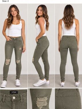 refuge Olive Green Skinny Distressed Women's Jeans
